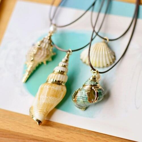 2017 Handamde Inlaid Gold Color Metal Long Rope Chain Conch Natural Sea Snail whelk Shell Necklace For Women GirlFriend Gifts