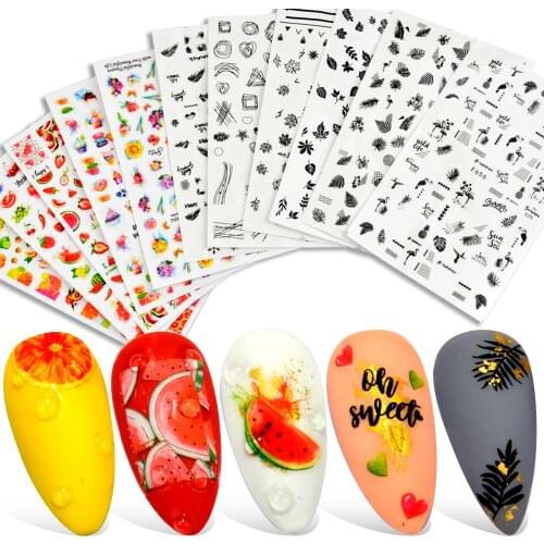 3D Summer Fruit Slider on Nails Letter Sticker Decals Flamingo Design Adhesive Manicure Tips Nail Art Decorations