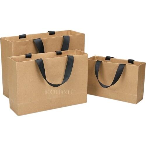 50X Customized Kraft Shopping Paper Bag With Thread Rope Handle for Boutique Clothing Shop Bags Custom Printed Logo Gift Bag