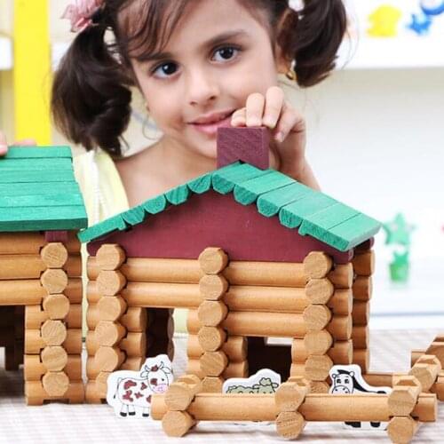 90/170Pcs Baby Wooden Toys For Kids Building Blocks Forest Log Set Lumber Cottage House Toy Wood Childrens Educational Toys