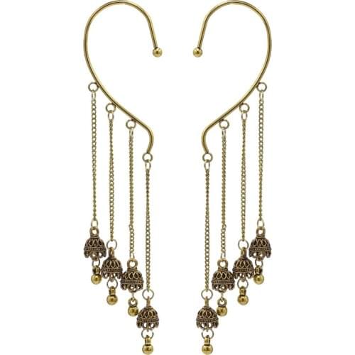 Afghan Ethnic bell tassel chain Ear Cuff tassel bell Non-Piercing Ear Clips Fake Cartilage Earring women Turkey summer Jewelry