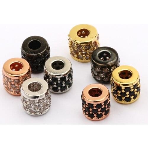 2Pcs 7*7mm Cylindrical CZ Spacer Beads Brass Micro Pave Crystal Beads For Jewelry Making Men Bracelets Charms Diy Accessories