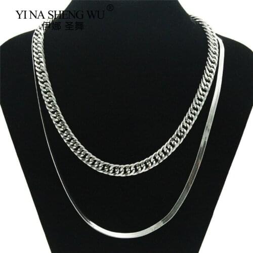 Necklace for Women Men Fashion Punk Curb Cuban Link Clavicle Chain Double Layer Choker Necklace Punk Jewelry Accessories Gift