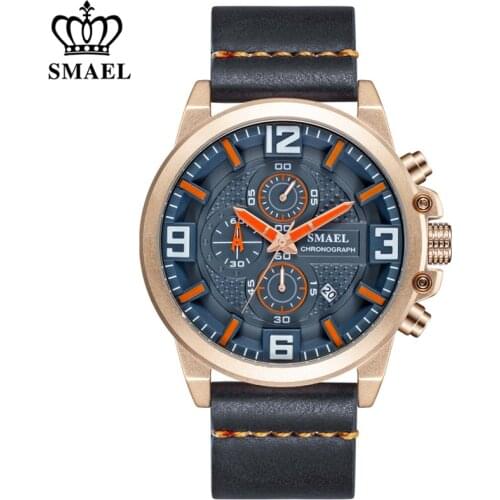 SMAEL Men Watches Top Brand Luxury Waterproof 24 Hour Date Analog Quartz Watch Male Leather Sport Wrist Watch Relogio Masculino