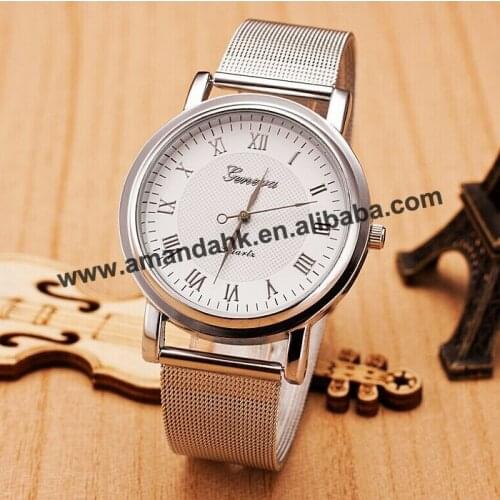 New New Fashion Geneva Mesh Belt Steel Woman Wrist Watch Woman Man No Rhinestone Alloy Watches Metal Lady Dress Wristwatches