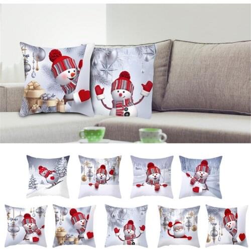 Snowman Christmas Cushion Cover Merry Christmas Decorations for Home 2021 Cristmas Sofa Decor Navidad Xmas Gifts New Year 2022