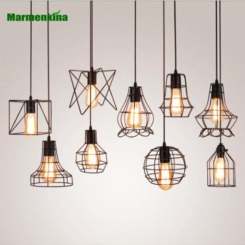 Marmenkina black cage iron minimalist Pendant light Loft Scandinavian pyramid lamp metal Hanging Lamp E27 Indoor light