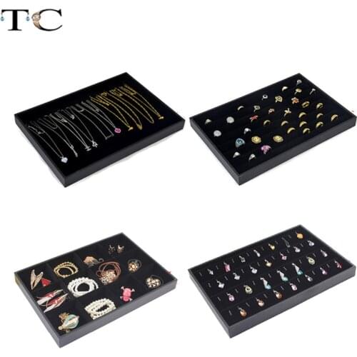 Black Velvet Jewelry Trays Series Necklace Display Holder Ring Earring Tray Showcase Pendant Watch Display Tray Jewelry Boxes