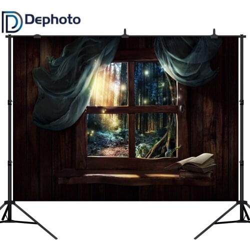 DePhoto Photography Backdrop Fairy Tale Forest Window Kid Newborn Wonderland Party Photocall Background Photo Shoot Prop