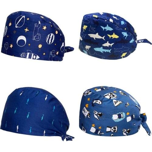 Unisex Cartoon Animals Embroidery Pet Work Hats Dust Cap Nursing Cap Elastic Beauty Hats Beauty Salon Baotou Hat Pet Scrubs New