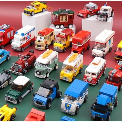 4 Cars in 1 City Racing Car Building Blocks for Boys Toys Pull Back Car Model Bricks Gifts Childrens Taxi/Tram Mini Car Gifts
