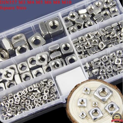 DIN557 M3 M4 M5 M6 M8 M10 304 Stainless Steel Square Nuts Metric Coarse Thread Nut Assortment kit