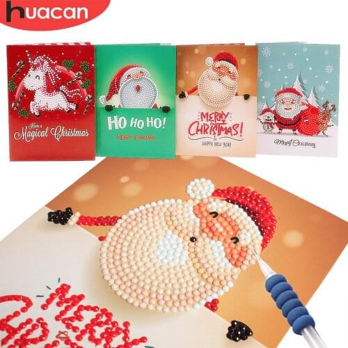 HUACAN Diamond Painting Christmas Cards DIY Diamond Embroidery Santa Claus Rhinestone Picture Greeting Postcards Birthday Gift