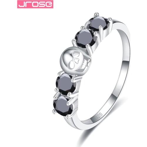 JROSE 2019 New Creative Hollow Skull Ring for Women Black/Sky Blue Zircon Bague Femme Argent 925 Party Wedding Jewelry