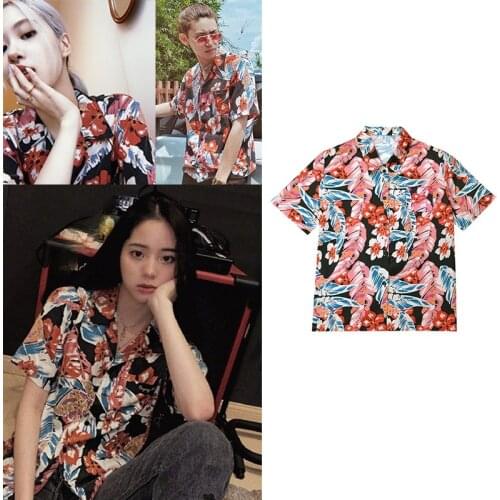 Kpop Korean Celebrity ROSE French Elegant Cardigan Floral Shirts Women Holiday Beach Style Casual Short Sleeve Blouse Loose Tops