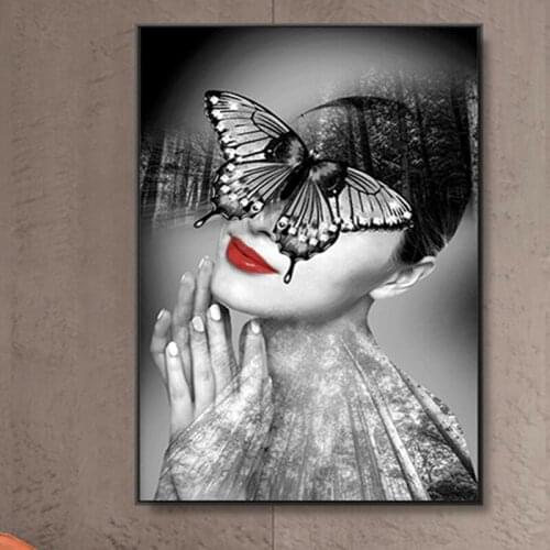 Beautiful Girl Butterfly diy diamond painting full round drill mosaic diamond embroidery round black white wall stickersZP-2164