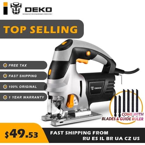 DEKO 800W Jig Saw Laser Guide 6 Variable Speed Electric Saw with 6 Pieces Blades Laser Reference Precise Work Power Tools