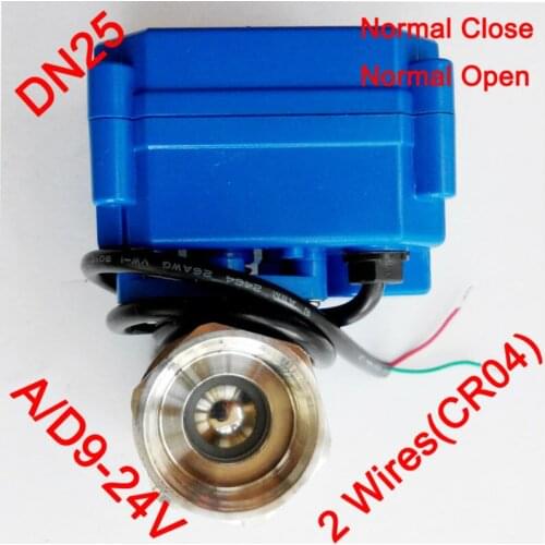 1" Miniature Electric valve 2 wires (CR04), AC/DC9-24V motorized valve SS304, DN25 electric actuated valve power off return