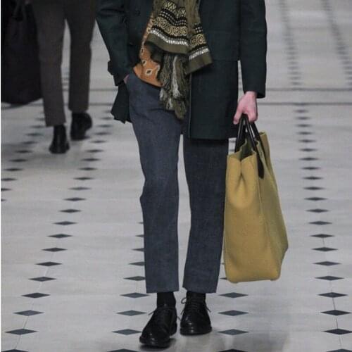 Mens woolen cloth casual pants nine-point pants loose winter new product trend high-end show straight pants woolen pants