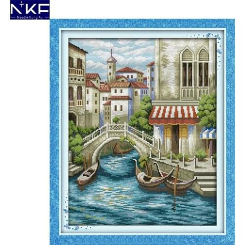 NKF Natural Scenery Pattern Handmade Craft Needlework Cross Stitch Set Embroidery Kit Scenery Design Stitching Home Decoration