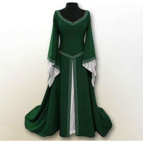 2019 New Medieval Renaissance Velvet Long Dress Celtic Queen Gown Party Cosplay Costume Square Collar Maxi Dress S-3XL