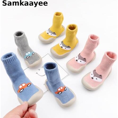 0-4y Baby First Walkers Shoes Winter Toddler Girls Boys Socks Shoes Newborn Cartoon Car Soft Bottom Cute Warm Indoor Footwear S9