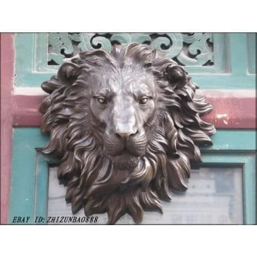 HUGE Western Art BRASS Wall Hang decoration Lion King Animals Sculpture Garden Decoration 100% real Brass
