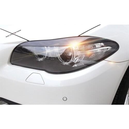 Yimaautotrims Front Head Lights Lamp Eyelid Eyebrow Cover Trim Fit For BMW 5 Series 2014 - 2017 Plastic Carbon Fiber Look