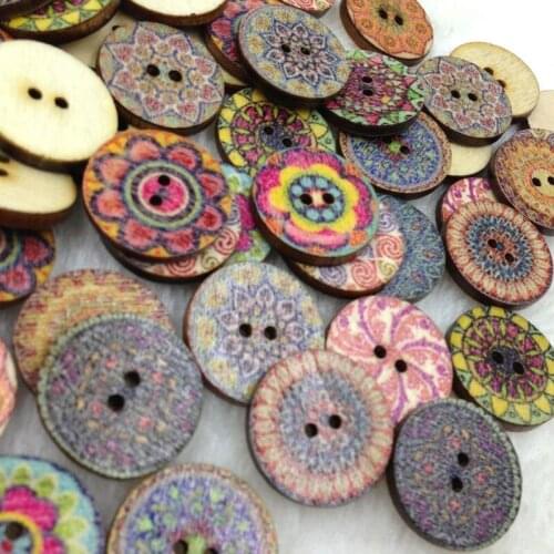 30pcs Round Wooden Buttons For Needlework New Year 2 Holes Decorative Buttons For Clothes Accessories Sewing Handicraft WB263