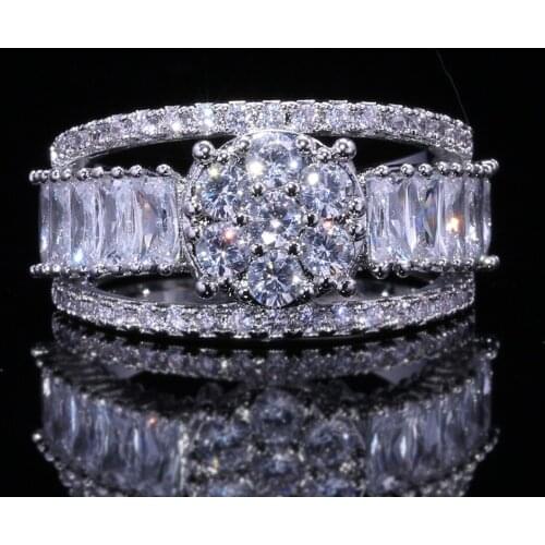 Luxury Crystal Round Stone Ring Silver 925 Zircon Ring Engagement Rings for Women Wedding Band Party Jewelry joyas de plata 925
