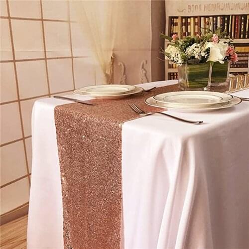 Rose Gold Sequin Table Runner for Event Party Wedding Bridal Shower Baby Shower Cake/Dinner Table Decor 180x30cm Tablecloth