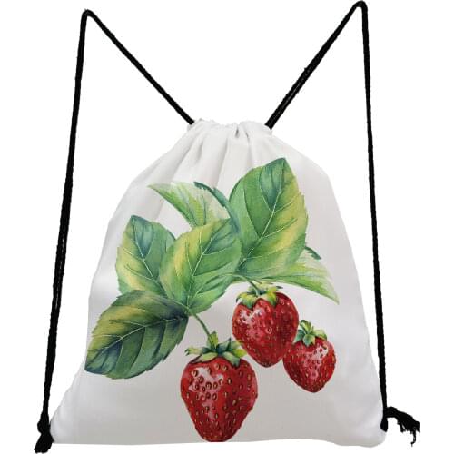 Strawberry Print Backpack Bag Fruit All-Match Drawstring Bags Casual Unisex Shoe Bag for School High Capacity Softback Book Bag