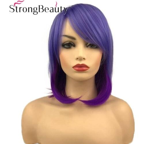 StrongBeauty Short Straight Purple Wig Hair Lady Wigs For Women Synthetic Capless Daily/Cosplay Wig