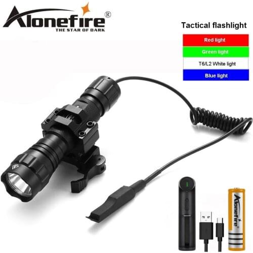 AloneFire 501Bs Tactical Flashlight XM-L T6 L2 White lights /Green/Blue/Red Light Torch use18650 Battery For Hunting
