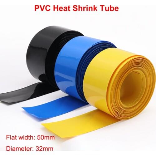 2M 18650 Lithium Battery PVC Heat Shrink Tube Insulated Film Wrap Cover Skin Width 50mm Dia 32mm Wire Cable Insulation Sheath