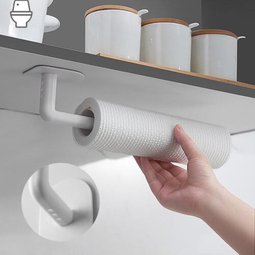 Towel Rack Holder Under Cabinet Paper Roll Rack Towel Tissue Hanger Storage Rack Bathroom Kitchen Self-adhesive Accessories