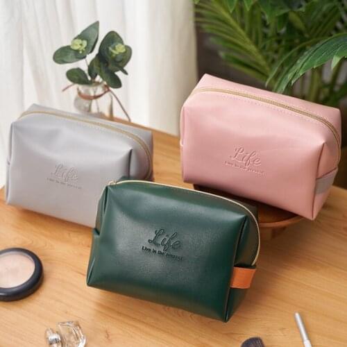 PU Leather Waterproof Cosmetic Washing Bag High Capacity Travel Portable Lipstick Toiletries Organizer Makeup Pouch Storage Case