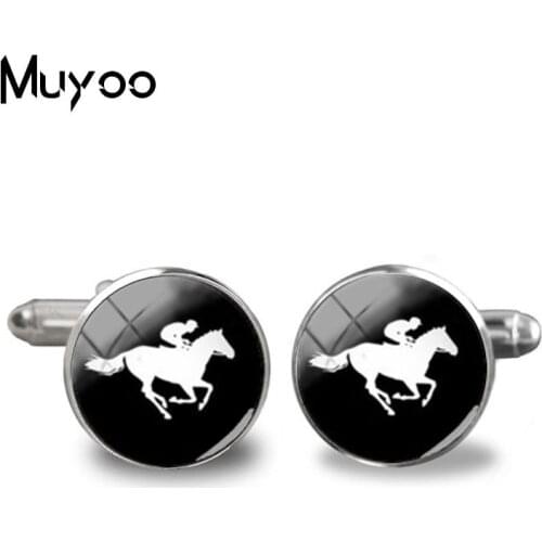 2018 New Riding Horse Round Round Cufflink Black White Horse Silhouette Cuff Shirt Cufflinks For Mens Glass Dome Jewelry
