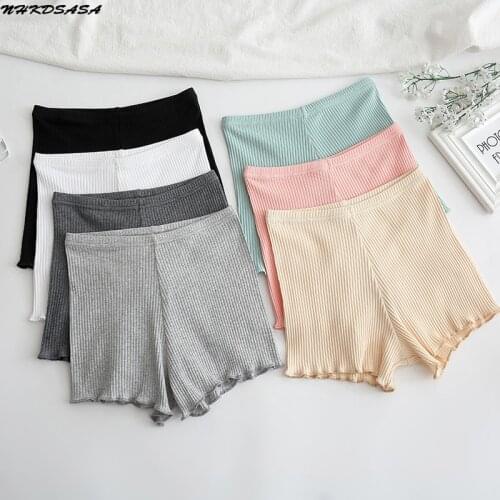Womens Shorts Ladies Summer Safety Pants Thread Ribbed Striped Seamless Stretchy Underpants Solid Ruffled Agaric Hem Boxer
