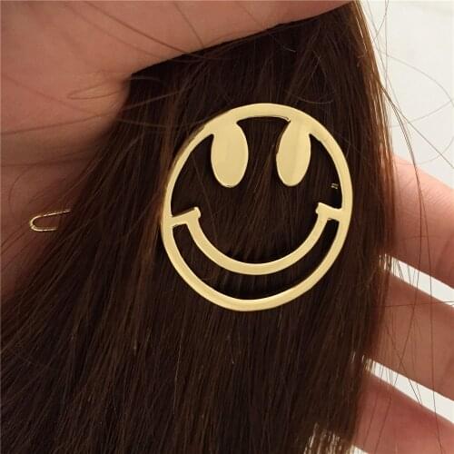 Sweet Gold Color Plating Smiley Hair Clip For Women Girl Cute Lovely Casual Cheerup Chic Decoration Jewelry