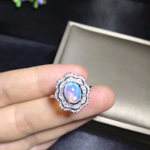 Natural opal woman rings change fire color mysterious 925 silver adjustable size