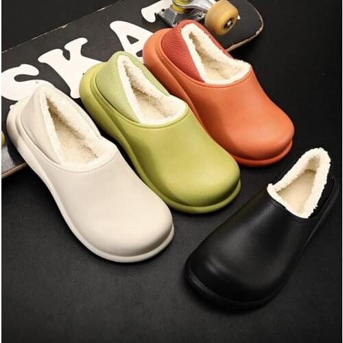 2021 New Winter Women Platform Slides Thick-soled Home Slippers Indoor Soft Bottom Warm Shoes Slip On Waterproof Plush Slippers