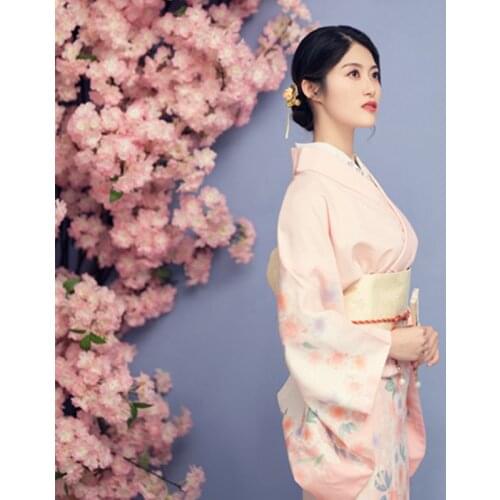 Womens Yukata Traditional Japan Kimono Robe Photography Dress Cosplay Costume pink Color flower Prints Vintage Clothing