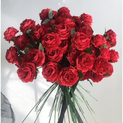 2pcs 9colors 3 heads silk artificial peony for diy home wedding wall arch marrige flower bouque decorative floral flower