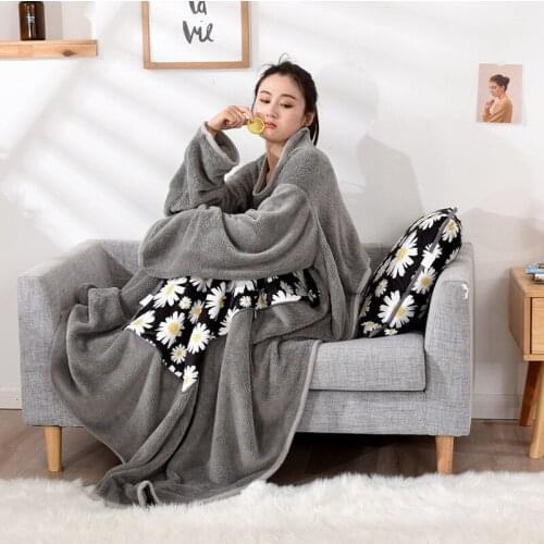 2 in 1 Multifunctional pillow Wearable Blanket Cartoon Cat Flannel velvet Blanket thick warm lazy blanket office nap artifact