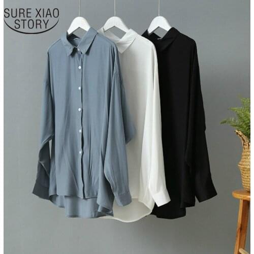 2021 Fashion Autumn Long Sleeves Women Shirt Street wear Clothing Women Solid Elegant Tops Satin Blouse Vintage Femme 6718 50