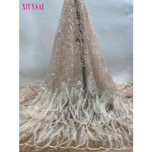 2021 High-end fashion French Lace Fabric High Quality lace African Tulle Embroidered Handmade feather Lace Fabric For Wedding