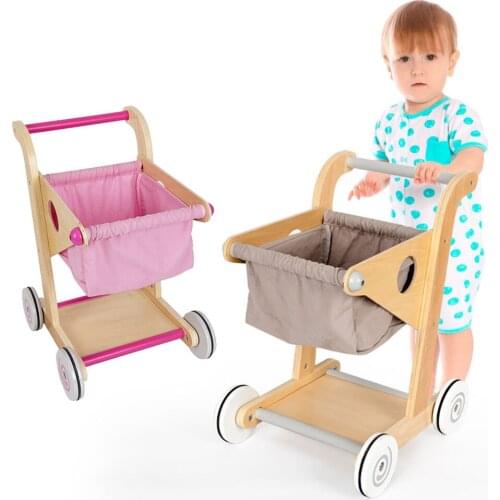30*34*45cm Wood Supermarket Trolley Toy Mini Shopping Cart Wooden Shopping Cart Pretend Play Toy For Kids Children