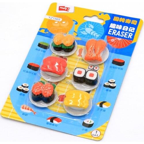 8set!Creative cute sushi food card eraser / student stationery erasers/Rubber eraser suit/children gift