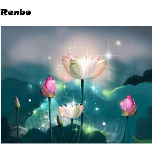 Diy Diamond Painting Cross Stitch Kits Lotus landscape 5D Square/Round Diamond Embroidery Diamond Mosaic Pictures Home Decor